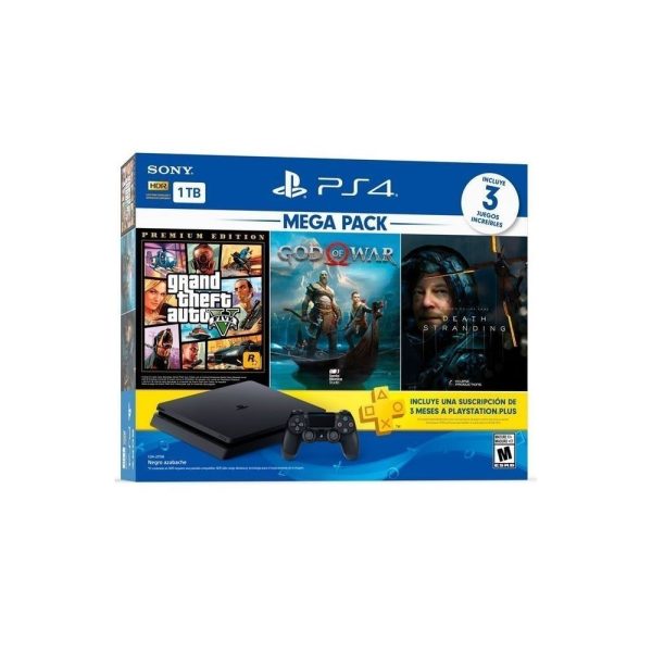 Combo Consola Play Station PS4 Mega Pack DD 1TB, 3 video juegos Grand Theft Auto, God Of War Hits, Daeth Stranding