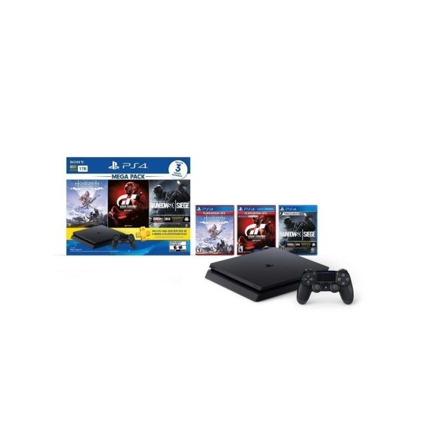 Combo Consola Play Station PS4 Mega Pack 16. DD 1TB, 3 video juegos Horizon Zero Dawn CE, Rainbow Six Siege,  Gran Turismo Sport, 3 Meses de suscripción a PlayStation Plus