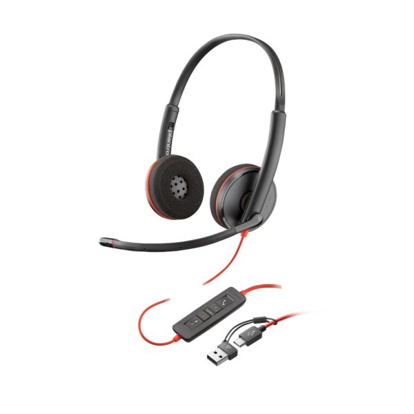 Poly Blackwire 3220 Stereo USB-C Headset +USB-C/A Adapter (Bulk)