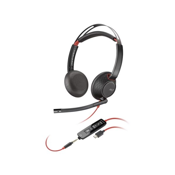 Poly Blackwire 5220 Stereo USB-C Headset +3.5mm Plug +USB-C/A Adapter