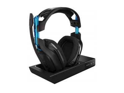 DIADEMA ASTRO A50 + BASE STATION Logitech Gaming Inalámbrica Wireless Para PlayStation 4/PC Carga Magnética Micrófono Cancela ruido Sonido Dolby 7.1 Garantía 1Año-NEGRA-AZUL