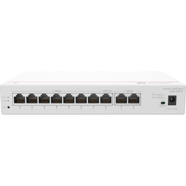 2*GE WAN, 8*GE LAN(PoE+, 124W), up to 350 users,forwarding performance 2Gbps