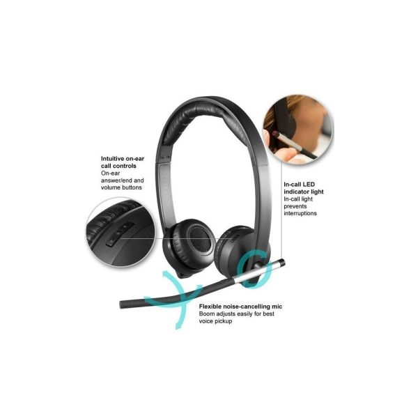 Diadema logitech H820e biaural inalámbrico, receptor USB, compatible Win-Mac, controles integrados, color negro - Imagen 3