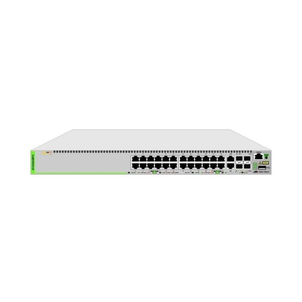 Switches Allied telesis Gigabit Ethernet Managed switch with 24 10/100/1000T POE ports, 2 SFP/Copper combo ports, 2 SFP/SFP+ uplink slots, single fixed AC power supply US Power Cord - Imagen 3