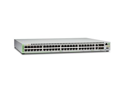 Switches Allied telesis Gigabit Ethernet Managed switch with 48 10/100/1000T POE ports, 2 SFP/Copper combo ports, 2 SFP/SFP+ uplink slots, single fixed AC power supply US Power Cord