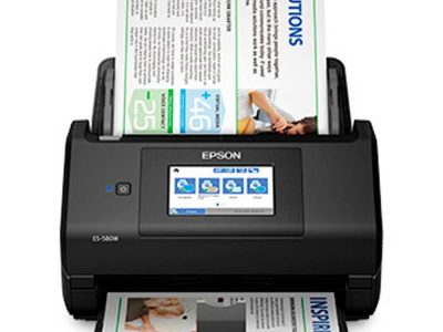 Escáner Epson ES-580W vertical en color dúplex de una sola pasada con alimentación de hojas/ Interface: USB 3.2 Wi-Fi® 802.11 a/b/g/n (5GHz)