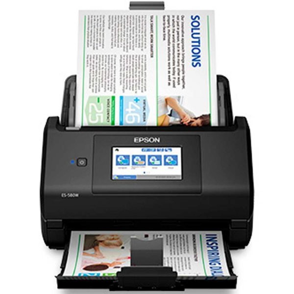 Escáner Epson ES-580W vertical en color dúplex de una sola pasada con alimentación de hojas/ Interface: USB 3.2 Wi-Fi® 802.11 a/b/g/n (5GHz)