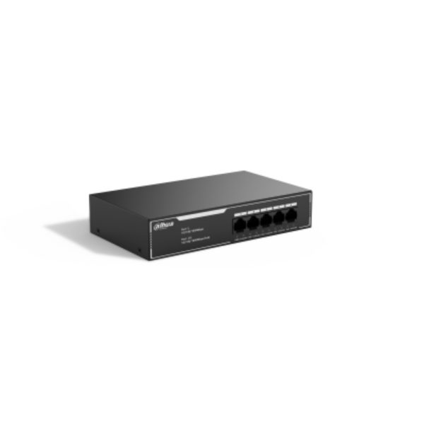 Switch Dahua PoE Gigabit 5 puertos, NO ADMINISTRABLE / 4 puertos PoE, Soporta los estándares IEEE802.3, IEEE802.3u, IEEE802.3ab e IEEE802.3x, cumple con los estándares de fuente de alimentación 802.3at y 802.3af.
