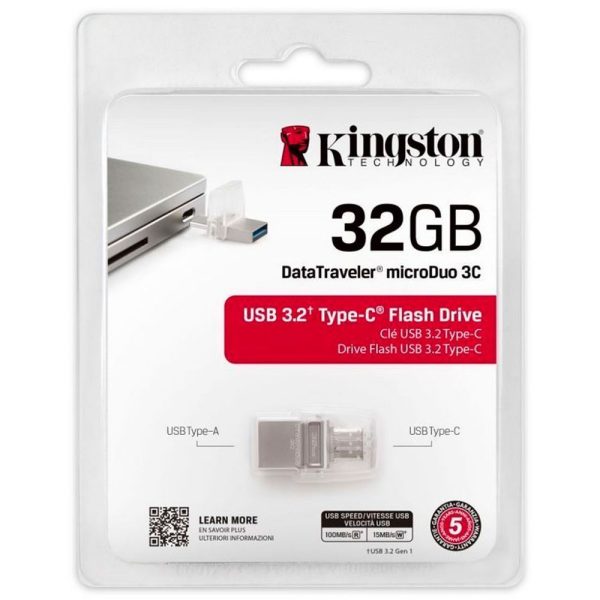 Memoria USB Kingston DataTraveler microDuo 3C  32GB 3.1 Gen 1 plateado