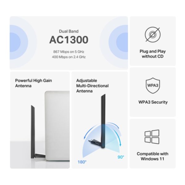 Adaptador MERCUSYS USB inalámbrico nano de doble banda AC1300 - Imagen 5