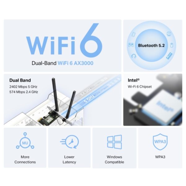 Adaptador de red MERCUSYS PCIe AX3000 Wi-Fi 6 Bluetooth 5.2 - Imagen 4