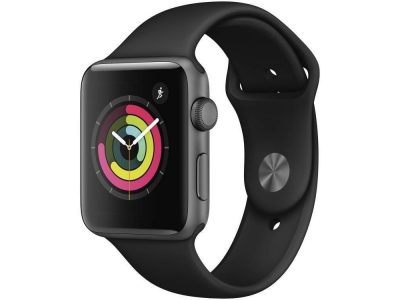 Apple Watch Series 3 (GPS) con caja de 42 mm de aluminio en gris espacial y correa deportiva negra