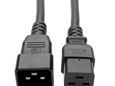 Cable de Extensión de Alimentación, C19 a C20 - Servicio Pesado, 20A, 250V, 12 AWG, 61 cm [2 pies], Negro