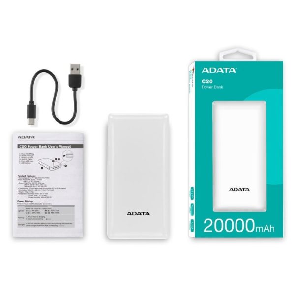 Power Bank 20000mAh Blanca  /2 puertos USB + 1 Puerto Tipo C entrada y Salida + 1 puerto de entrada  micro usb - Imagen 4