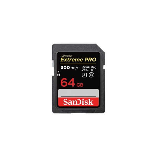 Tarjeta SD SanDisk Extreme PRO UHS-II 64GB hasta 300 MB/s de lectura y hasta 260MB/s de escritura C10, U3,V90