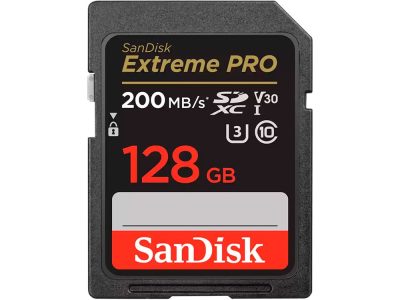 Tarjeta SD SanDisk 128GB Extreme PROTarjeta SD SanDisk 128GB Extreme PRO UHS-1 CL10,U3,V30 hasta 200MB/s y 90MB/s de escritura