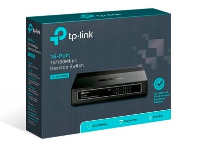 Switch TP-LINK NO administrable 16 puertos RJ4510/100 Mbps Auto-Negociación, compatible con Auto MDI COLOR Negro