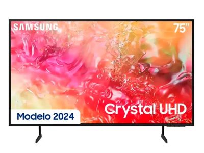 Televisor Samsung FLAT LED Smart TV 75 pulgadas Crystal UHD 4K  /3,840 x 2,160 /HDR / DVB-T2 /LAN /WIFI 5 / Bluetooth 5.2 / Google Meet / AirPlay 2 /modo ambiente/ Modo Juego/ HDMI x 3/ USB x1 /abre y edita archivos de Office/ Garantía 1 año, Ficha técnica completa en www.samsung.com.co