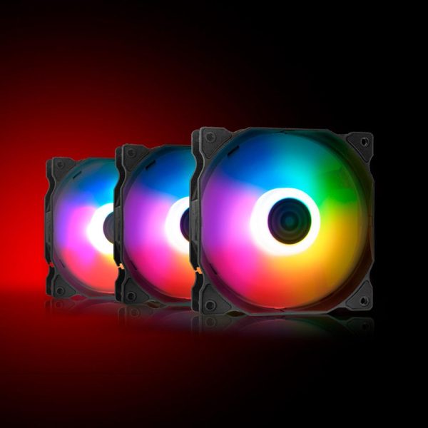 XPG VENTO Reverse 120 ARGB PWM 3 Pack, Black, Rifle Bearing, 120mm Fan, 4-Pin PWM, Speed: 300-1600 RPM, Max Air Flow: 65.33 CFM, Fan Noise: 24 dBA, 2 Years Warranty - Imagen 3