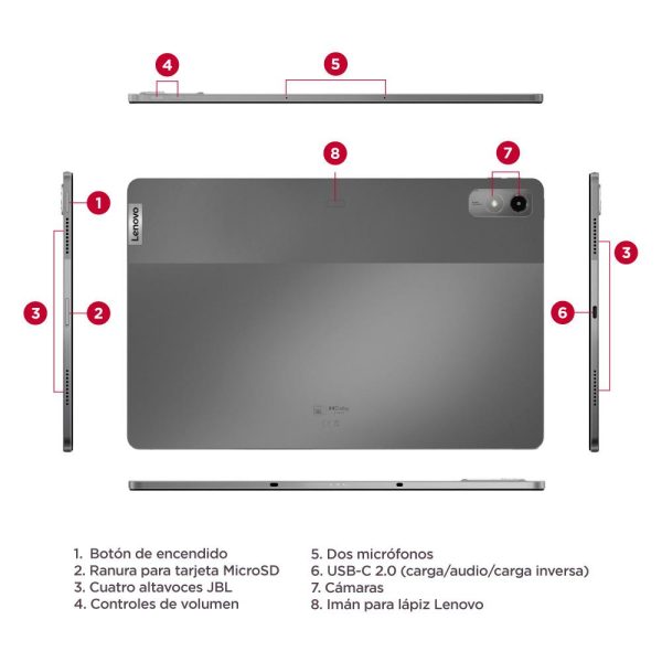 Tablet Lenovo P12 TB370U Pantalla 12,7 Pulgadas 3K Conectividad Solo Wifi Memoria 8GB + Almacenamiento 256GB Color Gris Incluye Teclado y Lapiz - Imagen 4
