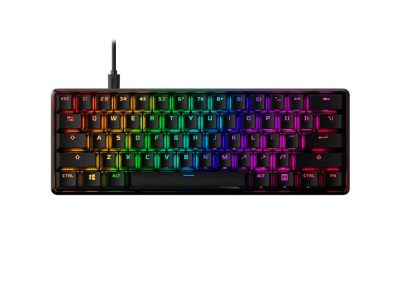Teclado gamer HyperX inglés US color negro con luz RGB.