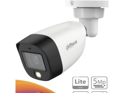 Camara Dahua Bala, 5MP, Full Color, Lente Fijo 3.6 mm, WDR, 4en1 switchable (CVI/TVI/AHD/CVBS), Metal, IR20m, IP67, 12VDC.