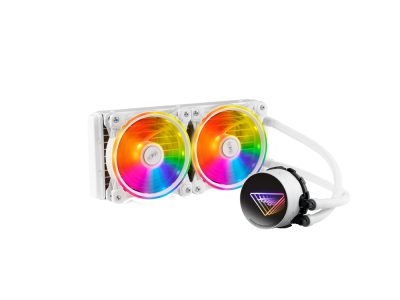 XPG LEVANTE II 240, Blanco , diseño de Espejo Infinito, Velocidad: 800-2000 RPM, Ruido: 29dBA, Flujo de Aire: 58 CFM, TDP 270W a 82?, Rodamiento Hidráulico, Socket: Intel (LGA 1851/1700/1200/115x), AMD (AM5/AM4/AM3), 5 Años de Garantía