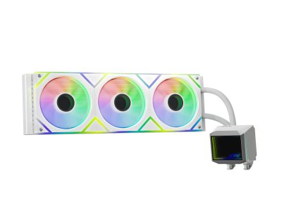 XPG LEVANTE II 360, Blanco, diseño de Espejo Infinito, Velocidad: 800-2000 RPM, Ruido: 29.33 dBA, Flujo de aire: 58.91 CFM, TDP 300W a 84? y 340W a 95?, Rodamiento Hidráulico, Zócalo: Intel (LGA 1851/1700/1200/115x), AMD (AM5/AM4), Garantía de 5 Años