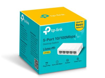 Switch TPLINK de Escritorio de 5 Puertos 10/100M RJ45 Caja de Plástico COLOR Blanco