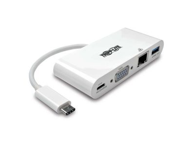 ADAPTADOR Multipuerto USB-C, VGA, Puerto USB-A, GbE, Carga PD, Blanco