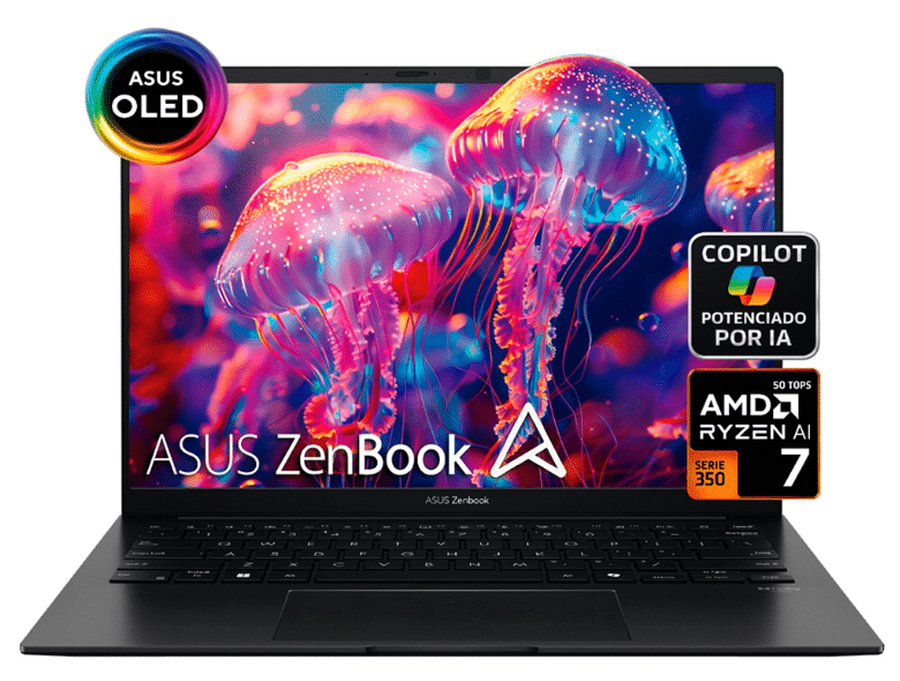 ASUS ZENBOOK UM3406KA-QD227 - AMD RYZEN AI 7 350 - 16GB LPDDR5X - 1 TERA SSD - PANTALLA 14" OLED WUXGA - NO DVD - HDMI - FREEDOS - JADE BLACK
