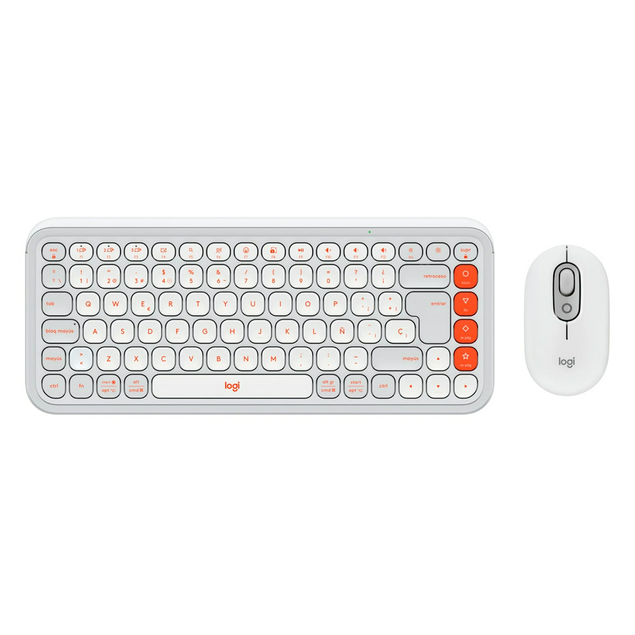 Combo Teclado y Mouse Logitech Pop Icon Blanco y naranja