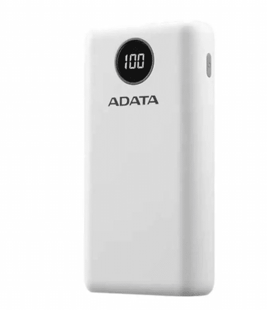 POWER BANK ADATA P10000QCD - CARGA RAPIDA - 10000MAH - 2 PUERTOS USB - 1 TIPO C - PANTALLA INDICADORA DE CARGA - BLANCA
