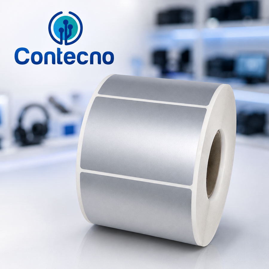 ROLLO DE ETIQUETAS POLIESTER PLATA 100MMX100MM X 200 ETIQUETAS 1COLUMNA