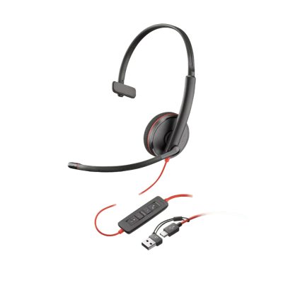 Diadema monoaurales HP Poly USB-C Blackwire 3210 + adaptador USB-C/A