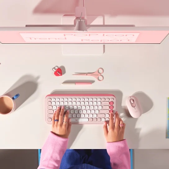 Combo Teclado y Mouse Logitech Pop Icon Rosado y Blanco - Image 2